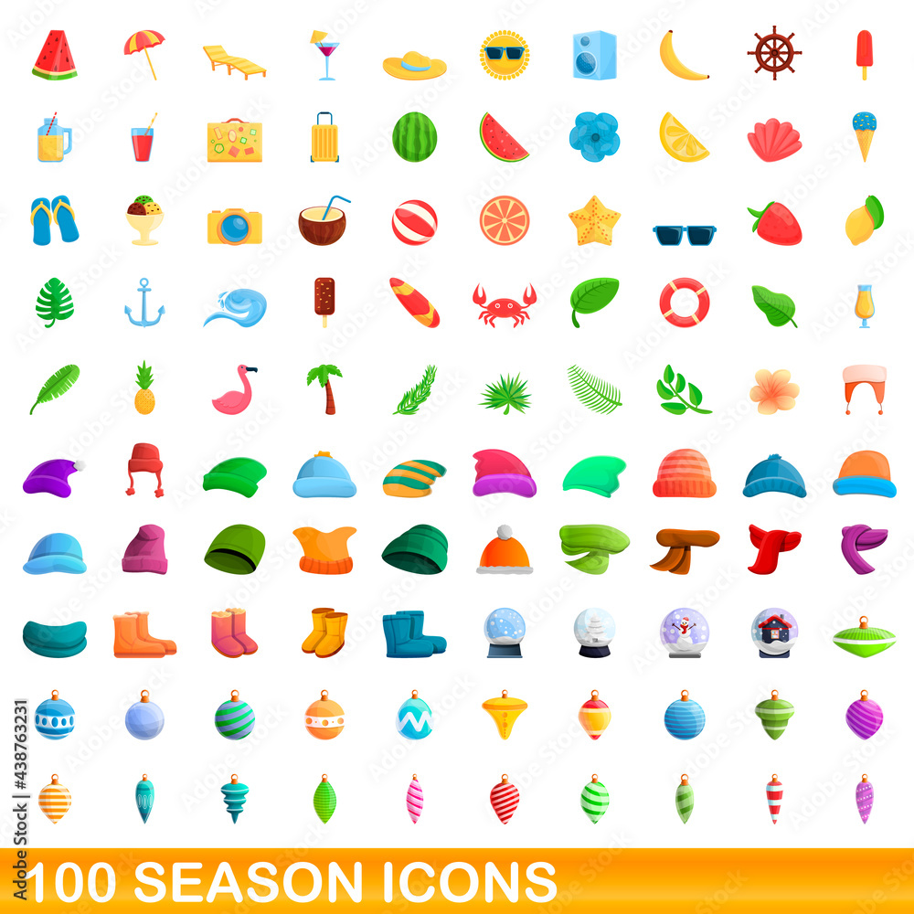 Fototapeta premium 100 season icons set. Cartoon illustration of 100 season icons vector set isolated on white background