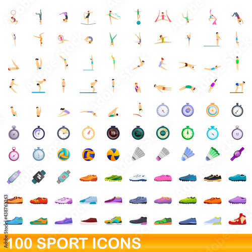 100 sport icons set. Cartoon illustration of 100 sport icons vector set isolated on white background