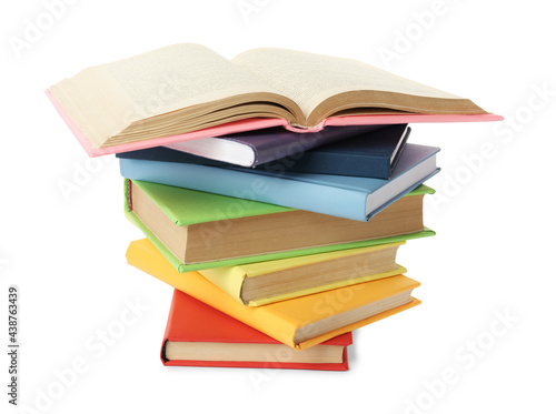 Fotografie, Tablou Many colorful hardcover books on white background