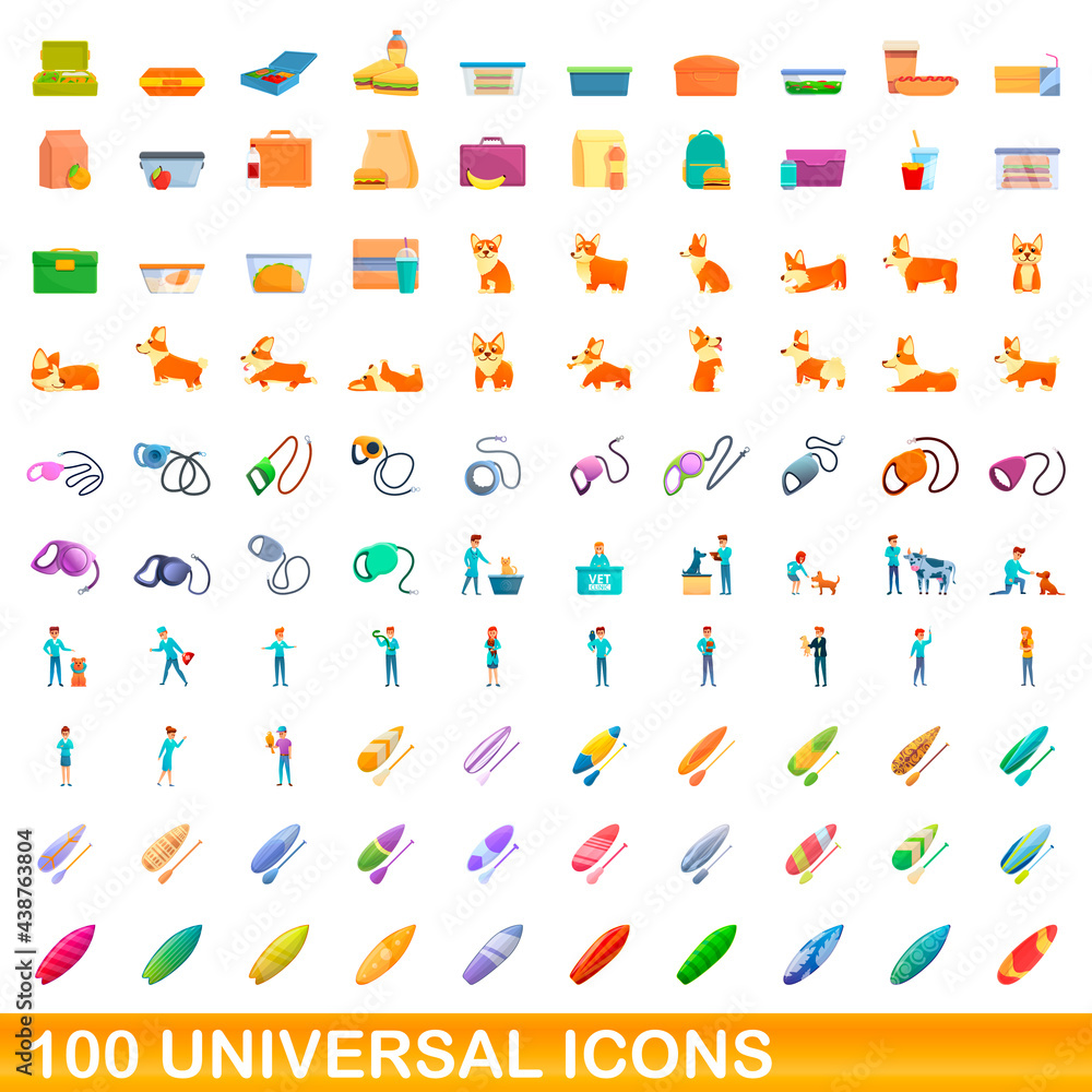 100 universal icons set. Cartoon illustration of 100 universal icons vector set isolated on white background 100 universal icons set. Cartoon illustration of 100 universal icons vector set isolated on white background