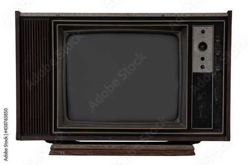 Background and textured of vintage used talevision. Display output black and white color.