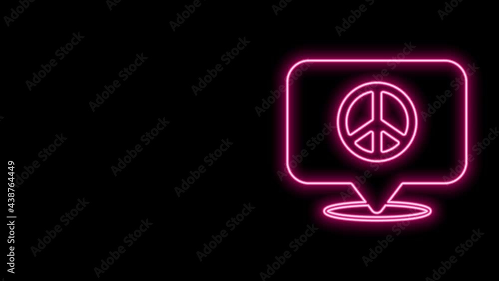 Glowing neon line Location peace icon isolated on black background. Hippie symbol of peace. 4K Video motion graphic animation Glowing neon line Location peace icon isolated on black background. Hippie symbol of peace. 4K Video motion graphic animation