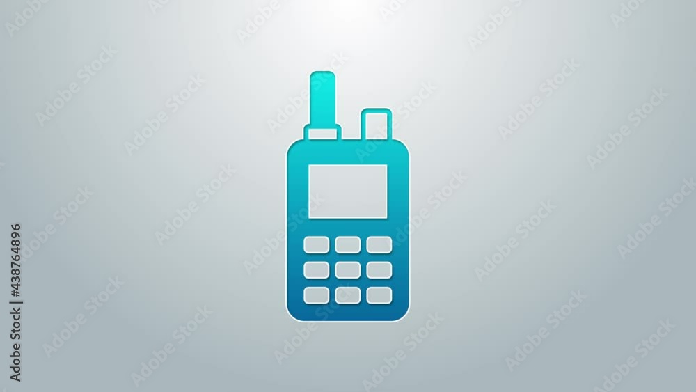 Blue line Walkie talkie icon isolated on grey background. Portable radio transmitter icon. Radio transceiver sign. 4K Video motion graphic animation Blue line Walkie talkie icon isolated on grey background. Portable radio transmitter icon. Radio transceiver sign. 4K Video motion graphic animation