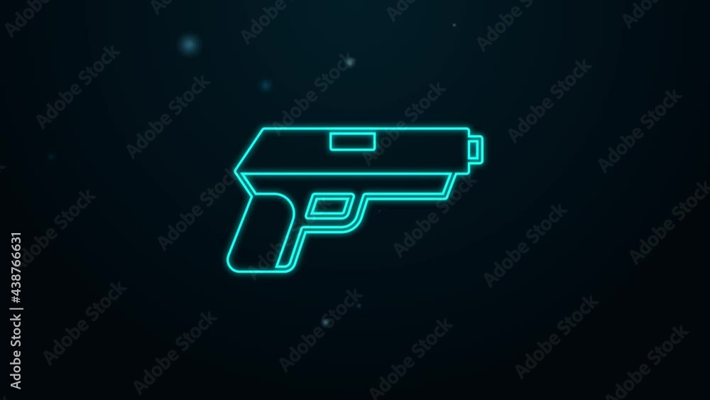 Glowing neon line Pistol or gun icon isolated on black background. Police or military handgun. Small firearm. 4K Video motion graphic animation Glowing neon line Pistol or gun icon isolated on black background. Police or military handgun. Small firearm. 4K Video motion graphic animation