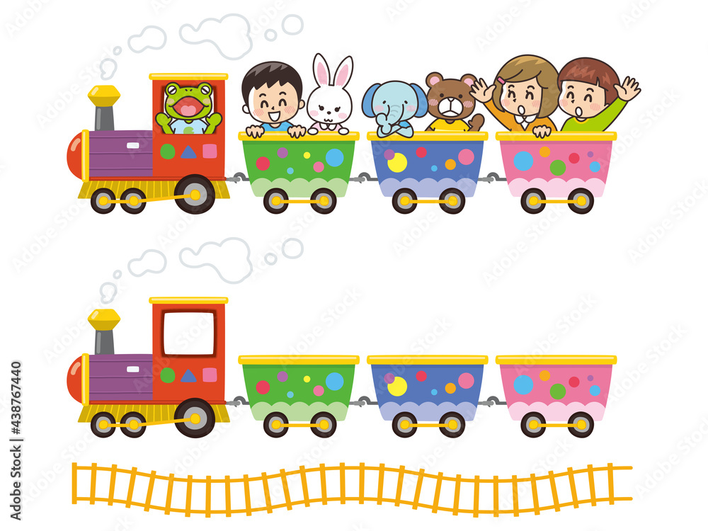 Fototapeta premium 子供と動物が乗っているカワイイ汽車