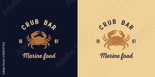 Crab bar. Marine food. Ocean seafood or fresh fish for logo. Nautical delicacy for cooking print