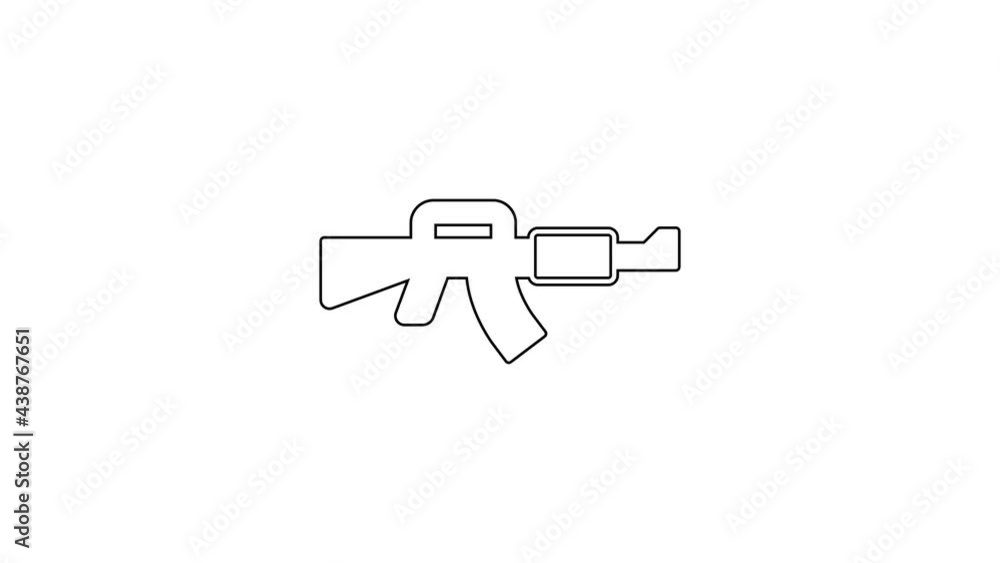 Black line M16A1 rifle icon isolated on white background. US Army M16 rifle. 4K Video motion graphic animation Black line M16A1 rifle icon isolated on white background. US Army M16 rifle. 4K Video motion graphic animation