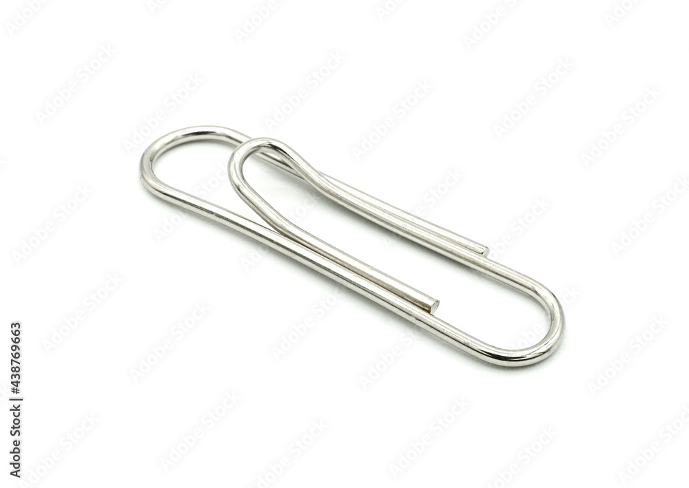 Steel paper clip, accessory of office stationery, Isolated on white background Steel paper clip, accessory of office stationery, Isolated on white background