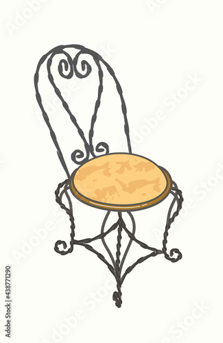 Black wrought iron vintage furniture chair in flat vector illustration art design
