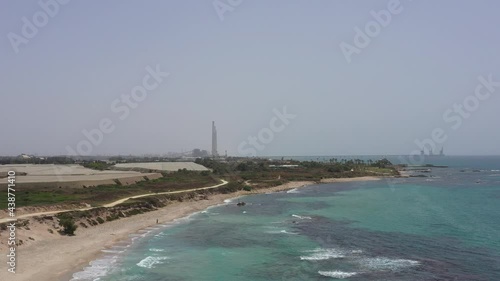 Caesarea ancient port, built by Herod the great, Aerial view. photo