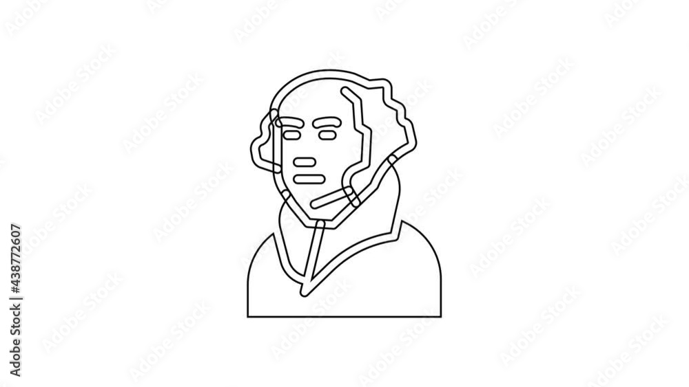 Black line George Washington icon isolated on white background. 4K Video motion graphic animation Black line George Washington icon isolated on white background. 4K Video motion graphic animation