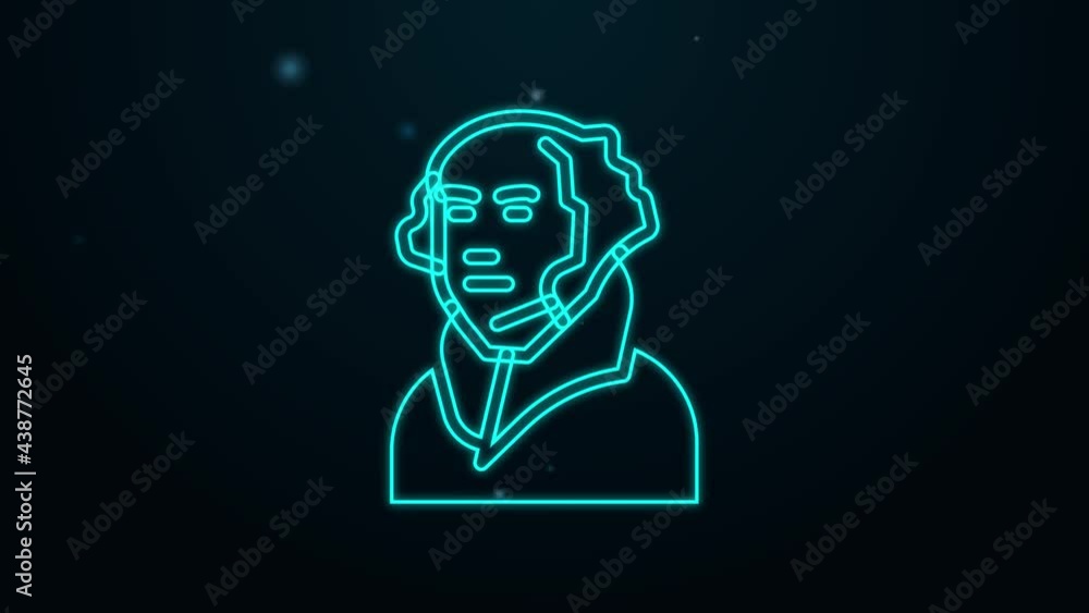 Glowing neon line George Washington icon isolated on black background. 4K Video motion graphic animation Glowing neon line George Washington icon isolated on black background. 4K Video motion graphic animation