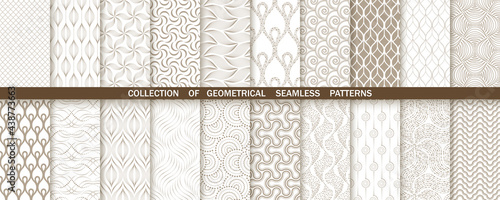 Geometric set of seamless beige and white patterns. Simple vector graphics