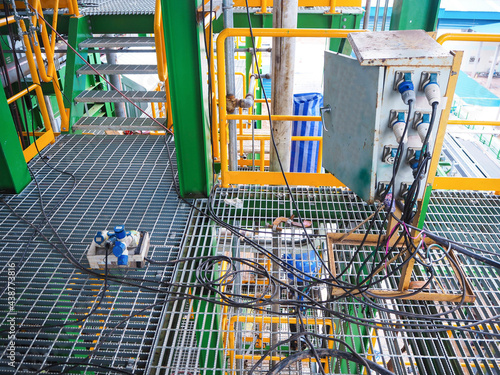 Temporary breaker panel during construction in power plant. photo