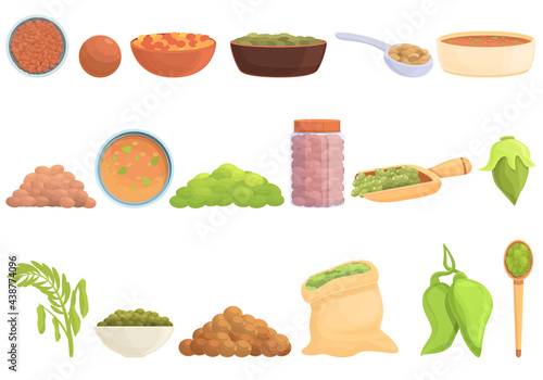 Lentil icons set. Cartoon set of lentil vector icons for web design