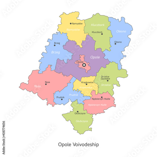 vector illustration  administrative map of Poland. Opole Voivodeship map with gminas