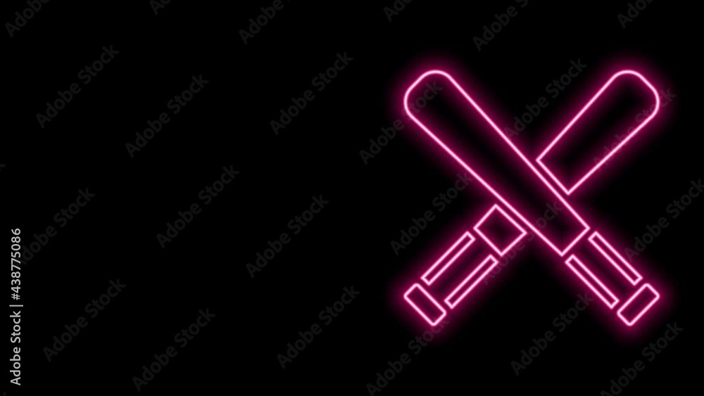 Glowing neon line Crossed baseball bat icon isolated on black background. 4K Video motion graphic animation Glowing neon line Crossed baseball bat icon isolated on black background. 4K Video motion graphic animation