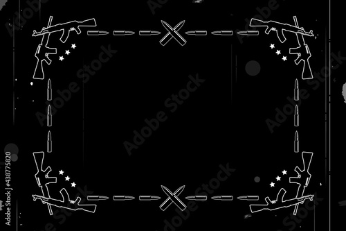 Rifle, cartridge, weapon. Background, template, blank for inscription, logo. Vector frame in retro silent movie style