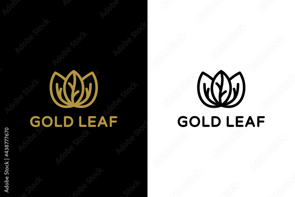 Vector Logo Design Leaf with line art style , in color gold and black Vector Logo Design Leaf with line art style , in color gold and black