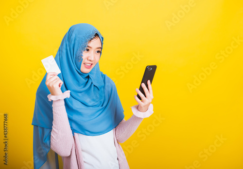 Photography Asian Muslim Arab, Portrait of happy beautiful young woman Islam religious wear