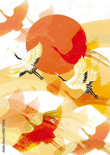 Plakat fuji ptak słońce japonia ryba