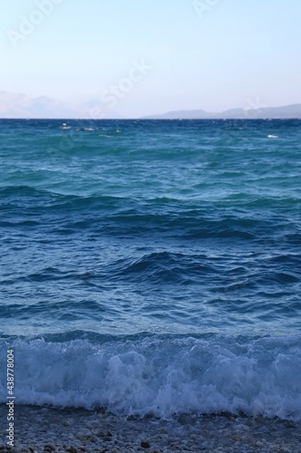 Waves on a beach in Croatia. Selective focus.