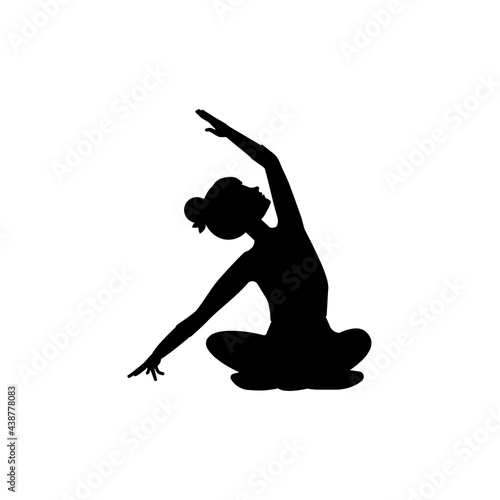 Women Yoga. Sportive young woman does yoga. Healthy lifestyle. Black silhouette of slender girl demonstrating yoga poses, isolated on white background. Stay at home. Vector illustration	
