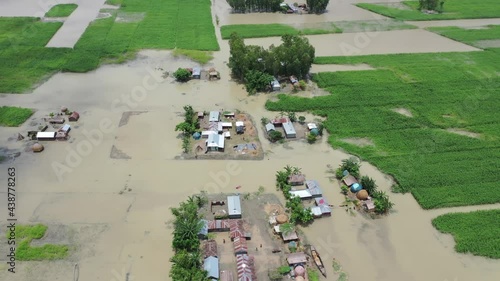 Aerial view of a residential district in Keraniganj flooded by monsoon rains in Dhaka province, Bangladesh. photo