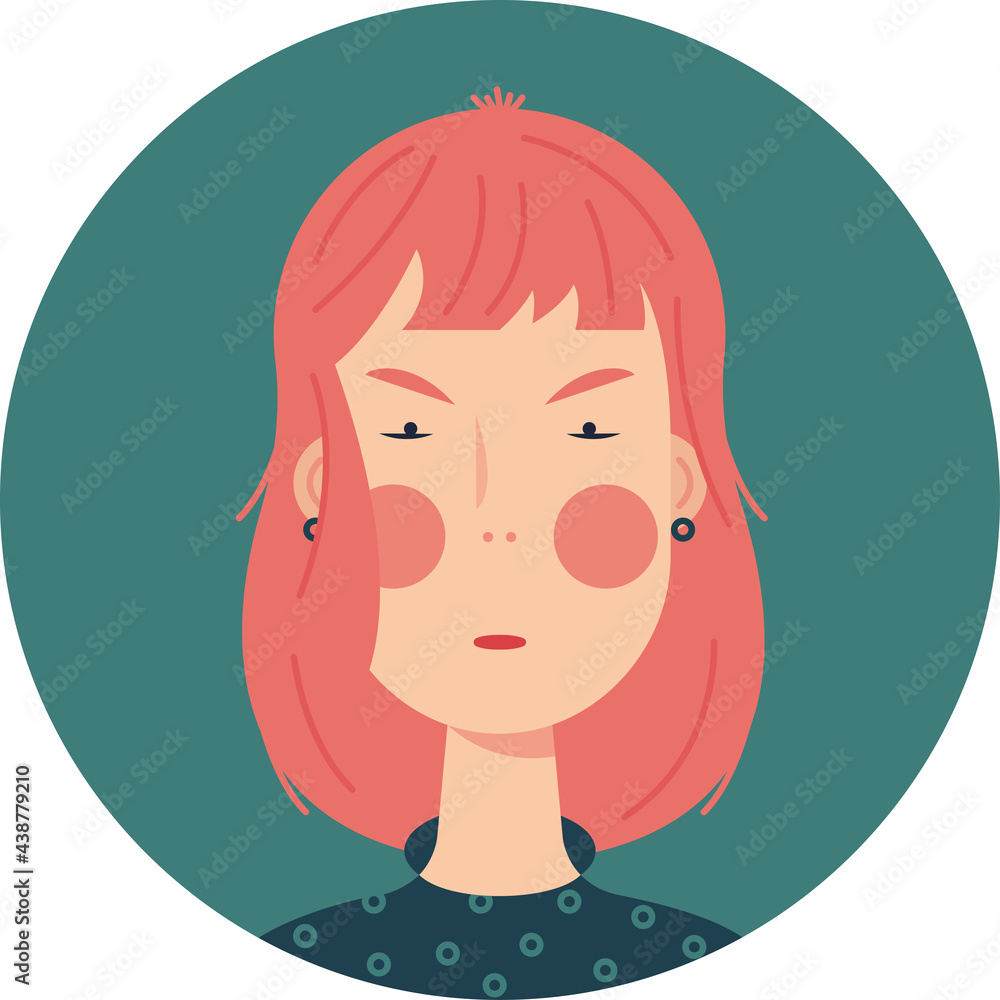 Red-haired evil woman on green background. Red-haired evil woman on green background.