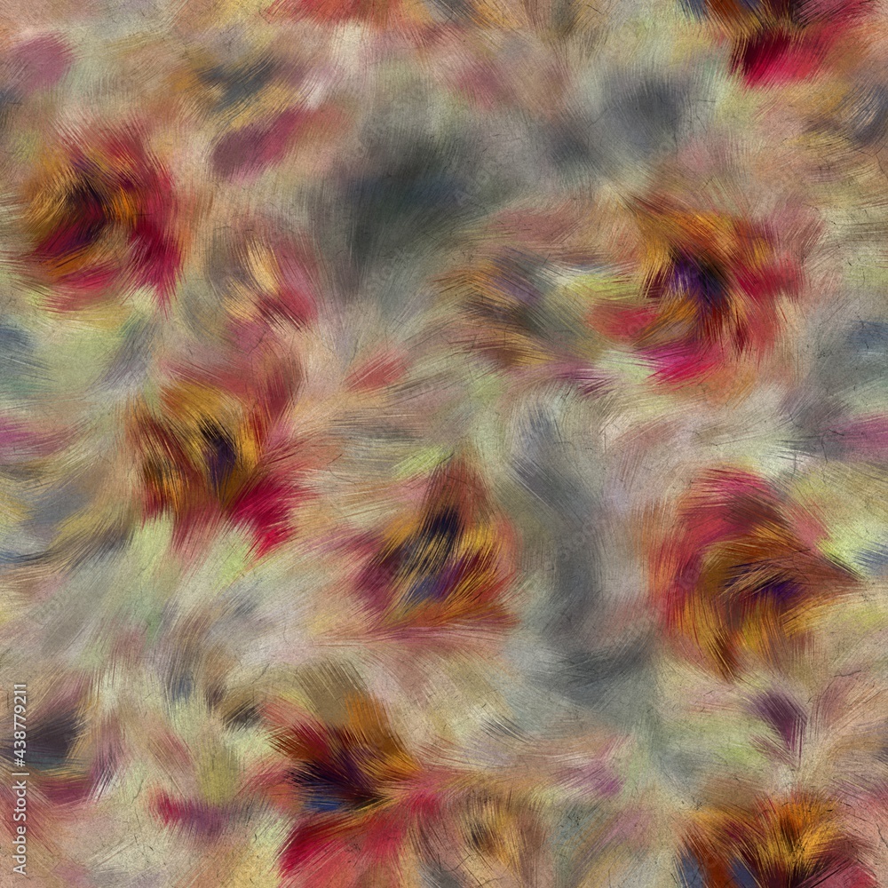 Obraz premium Seamless faux digital painted floral pattern print. High quality illustration. Procedural painting with realistic brush strokes in impressionistic style. Abstract art for surface design and print.