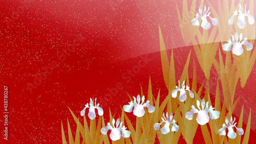 杜若の花の螺鈿蒔絵風イラスト　コピースペースあり