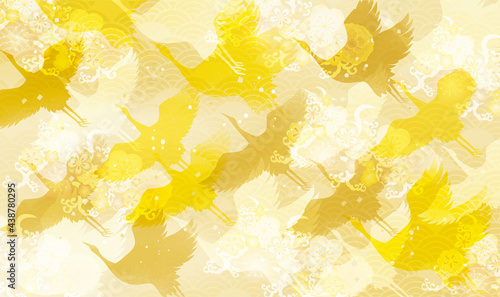 鶴の飛ぶ　和柄