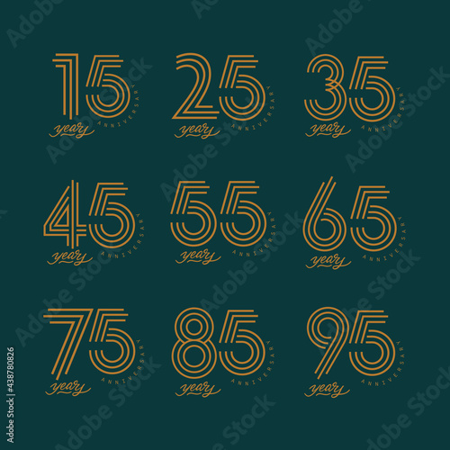 set of anniversary logotype style golden color for celebration event, wedding, greeting card, and invitation