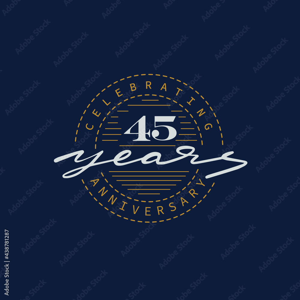 45 years anniversary pictogram vector icon, 45th year birthday logo label. - obrazy, fototapety, plakaty 