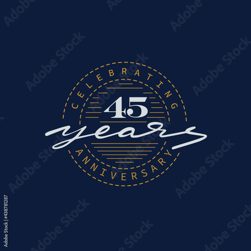 45 years anniversary pictogram vector icon, 45th year birthday logo label.