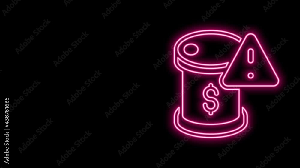 Glowing neon line Drop in crude oil price icon isolated on black background. Oil industry crisis concept. 4K Video motion graphic animation Glowing neon line Drop in crude oil price icon isolated on black background. Oil industry crisis concept. 4K Video motion graphic animation