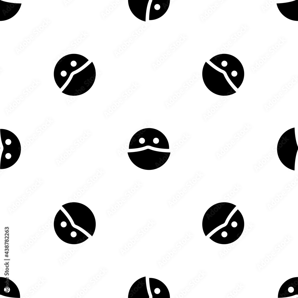 Seamless pattern of repeated black masked face symbols. Elements are evenly spaced and some are rotated. Vector illustration on white background Seamless pattern of repeated black masked face symbols. Elements are evenly spaced and some are rotated. Vector illustration on white background