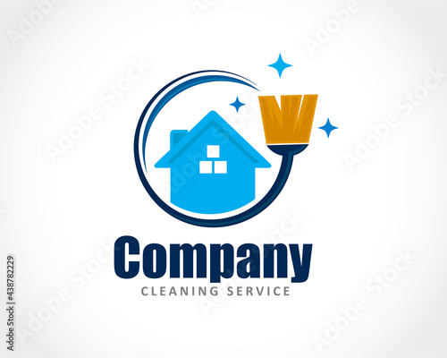 circle house home brush cleaning service logo symbol design illustration