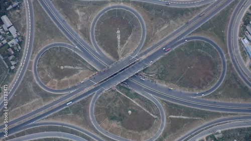 Aerial view of a complex junction road at highway entrance in Dhaka, Bangladesh. photo