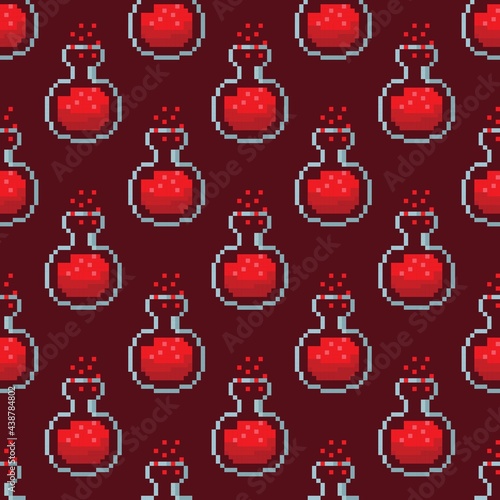 Potion pattern pixel art. Seamless pattern. Pixel art potion pattern. 