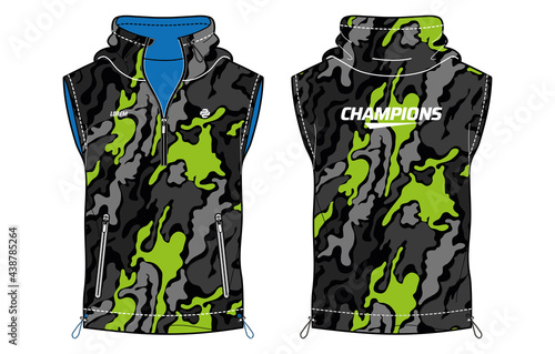 Sleeveless Hoodie Tank Top jacket, jersey vest design t-shirt template, windcheater winter jacket for Men and women. for training, Running and workout in winter.