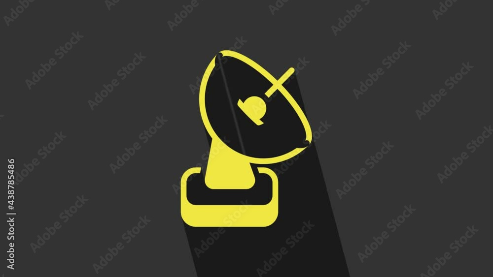 Yellow Radar icon isolated on grey background. Search system. Satellite sign. 4K Video motion graphic animation Yellow Radar icon isolated on grey background. Search system. Satellite sign. 4K Video motion graphic animation