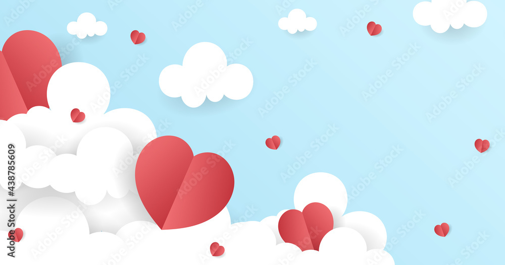 Cloud  and heart Paper cut style , on blue background. Vector Illustration EPS 10