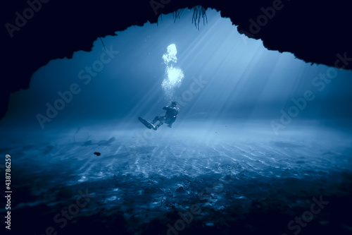 cenote angelita, mexico, cave diving, extreme adventure underwater, landscape under water fog