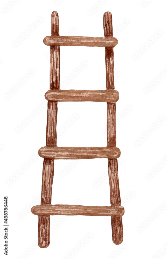 Watercolor garden ladder. Spring garden illustration. Wooden ladder Watercolor garden ladder. Spring garden illustration. Wooden ladder