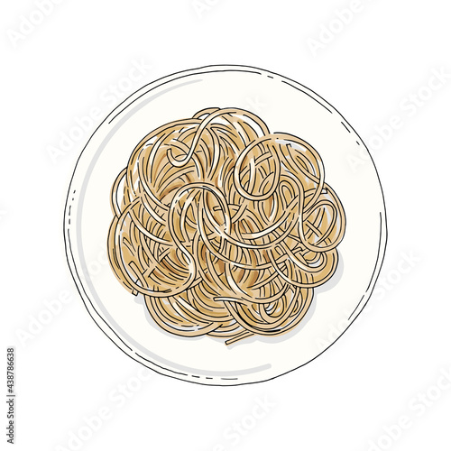 Spaghetti. Pasta painted line vector on a white background. Color sketch of food. Italian food.
