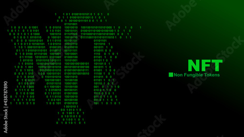 NFT Non Fungible tokens. Binary code. certifies a digital asset to be unique. vector illustration