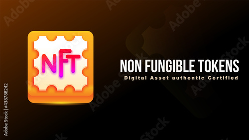 NFT Non Fungible tokens. 3d style clean cartoon icon. certifies a digital asset to be unique. vector illustration
