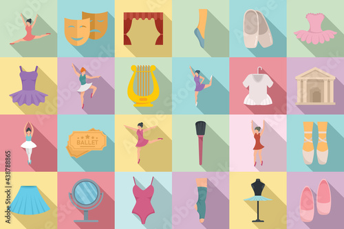 Ballet icons set, flat style