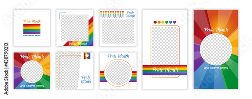 Pride Month template for instagram stories and posts. LGBT flag. Web online banner concept for social networks 